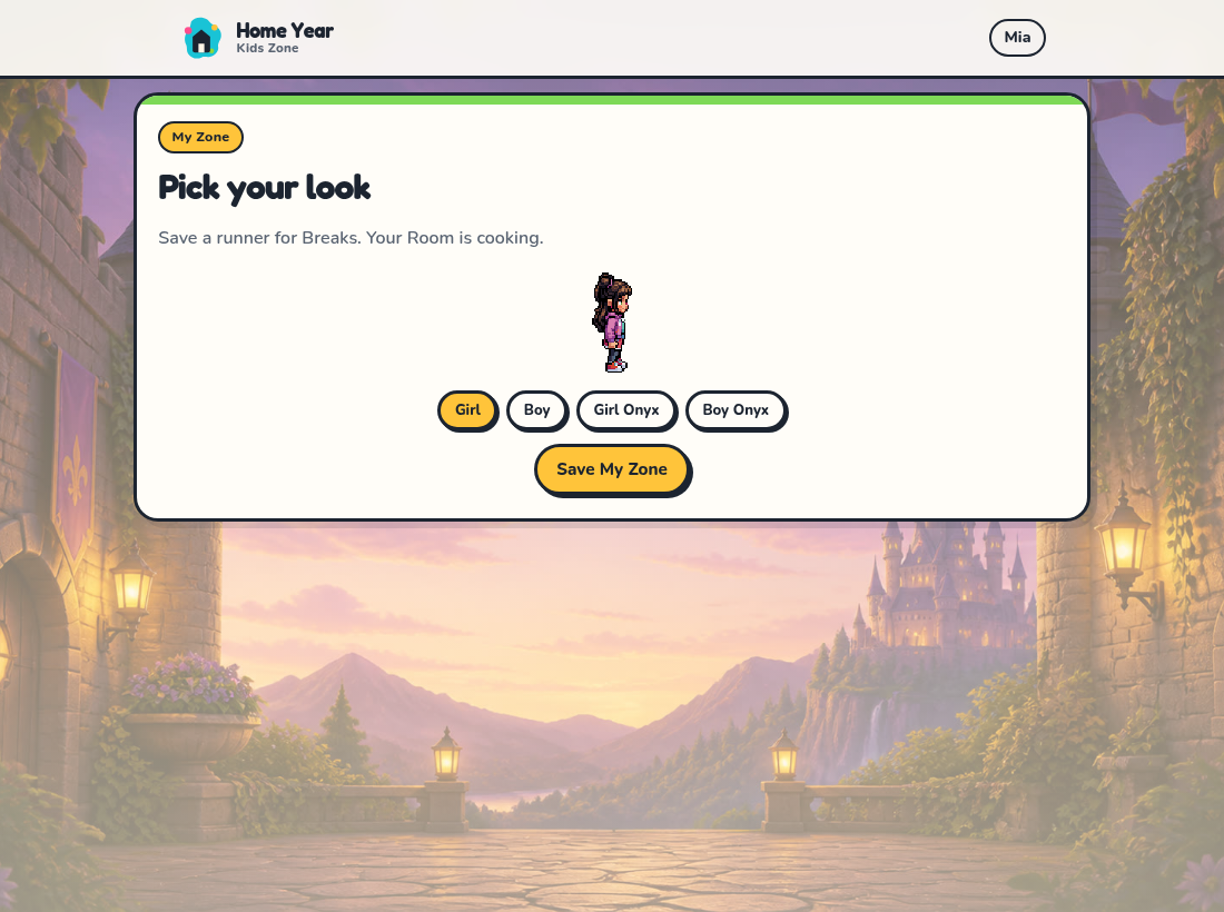 Kids Zone avatar picker to choose a runner look